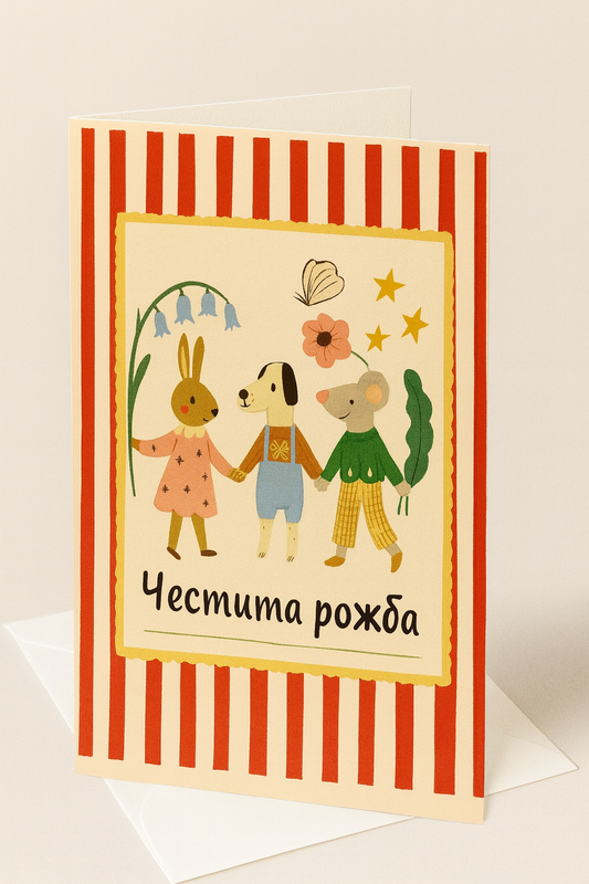 Картичка с бял пощенски плик НА ЕДРО, рожба