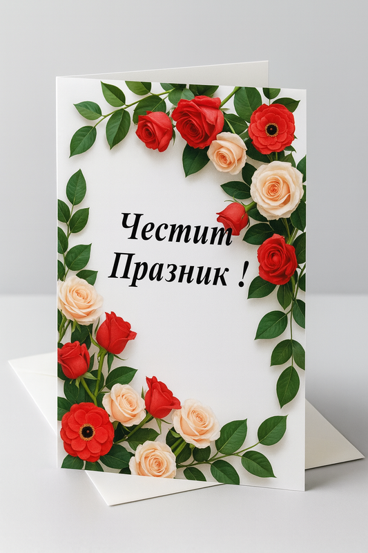 Картичка с бял пощенски плик НА ЕДРО, рожден ден, празник