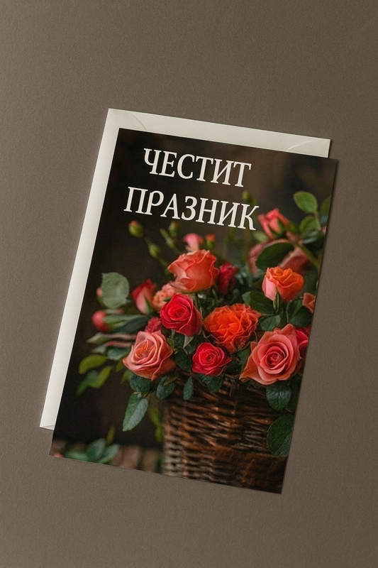 Картичка с бял пощенски плик НА ЕДРО, празник