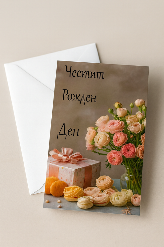 Картичка с бял пощенски плик НА ЕДРО, рожден ден