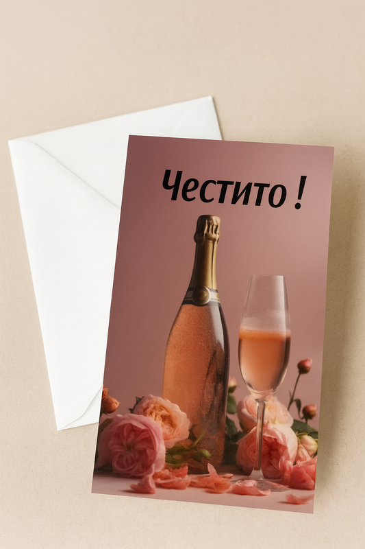 Картичка с бял пощенски плик НА ЕДРО, честито