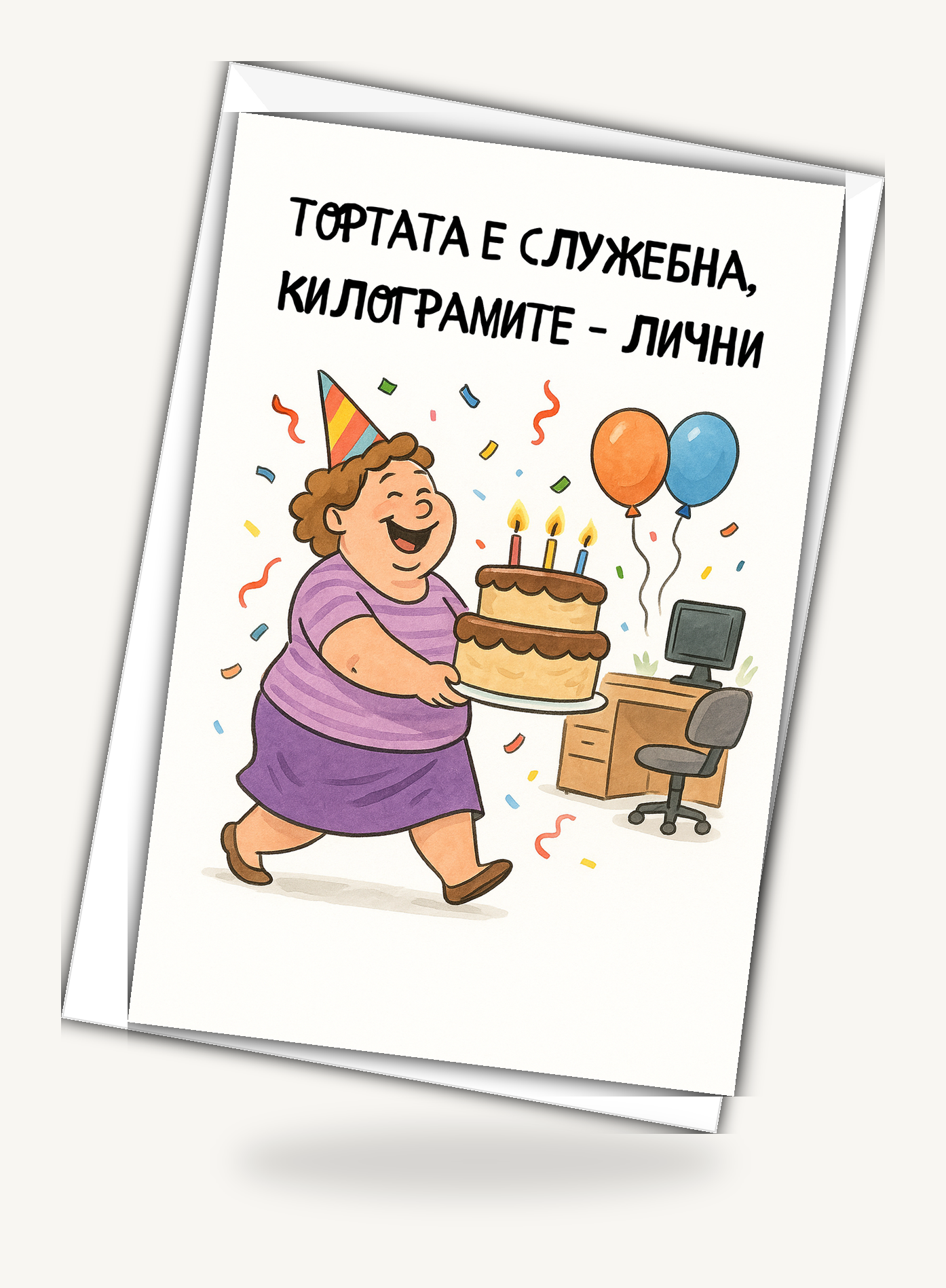 Картичка с бял пощенски плик НА ЕДРО, Килограмите са лични 2