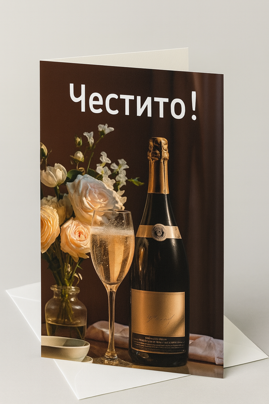 Картичка с бял пощенски плик НА ЕДРО, сватба, празник, кръщене