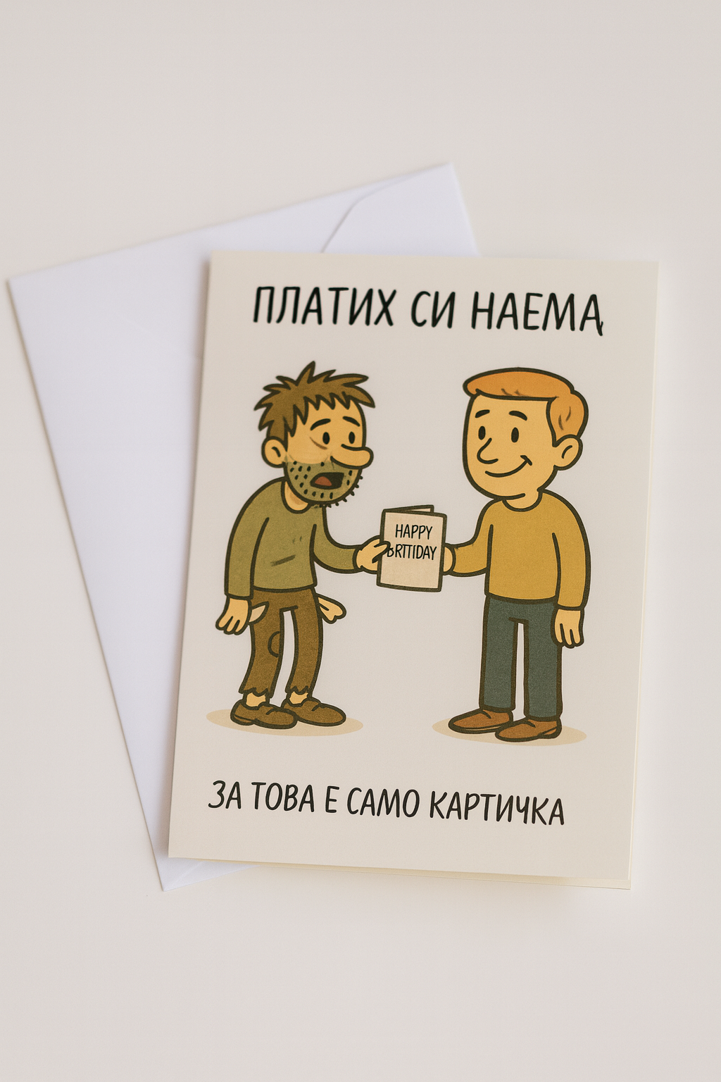 Картичка с бял пощенски плик НА ЕДРО, Платих си наема