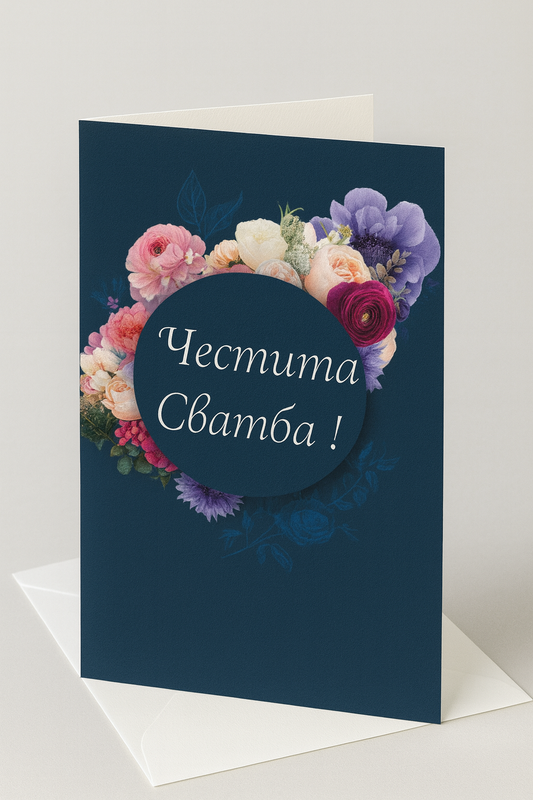 Картичка с бял пощенски плик НА ЕДРО, сватба