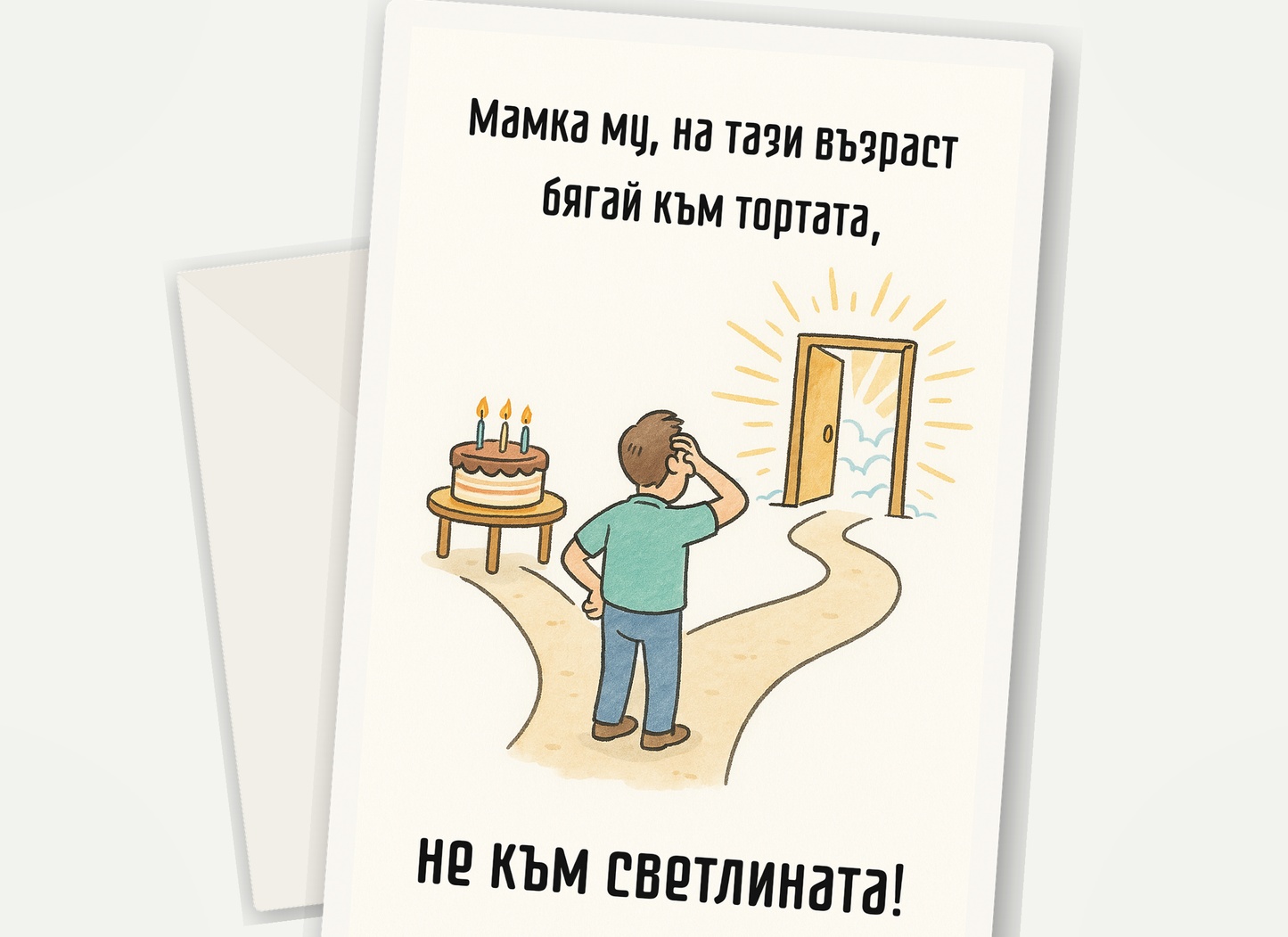 Картичка с бял пощенски плик НА ЕДРО, Не към светлината !