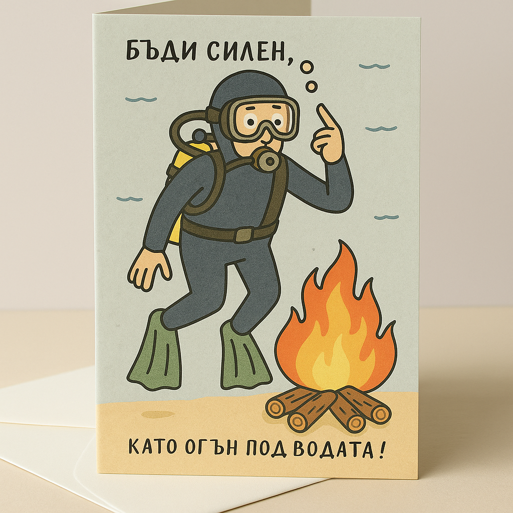 Картичка с бял пощенски плик НА ЕДРО, Бъди силен !