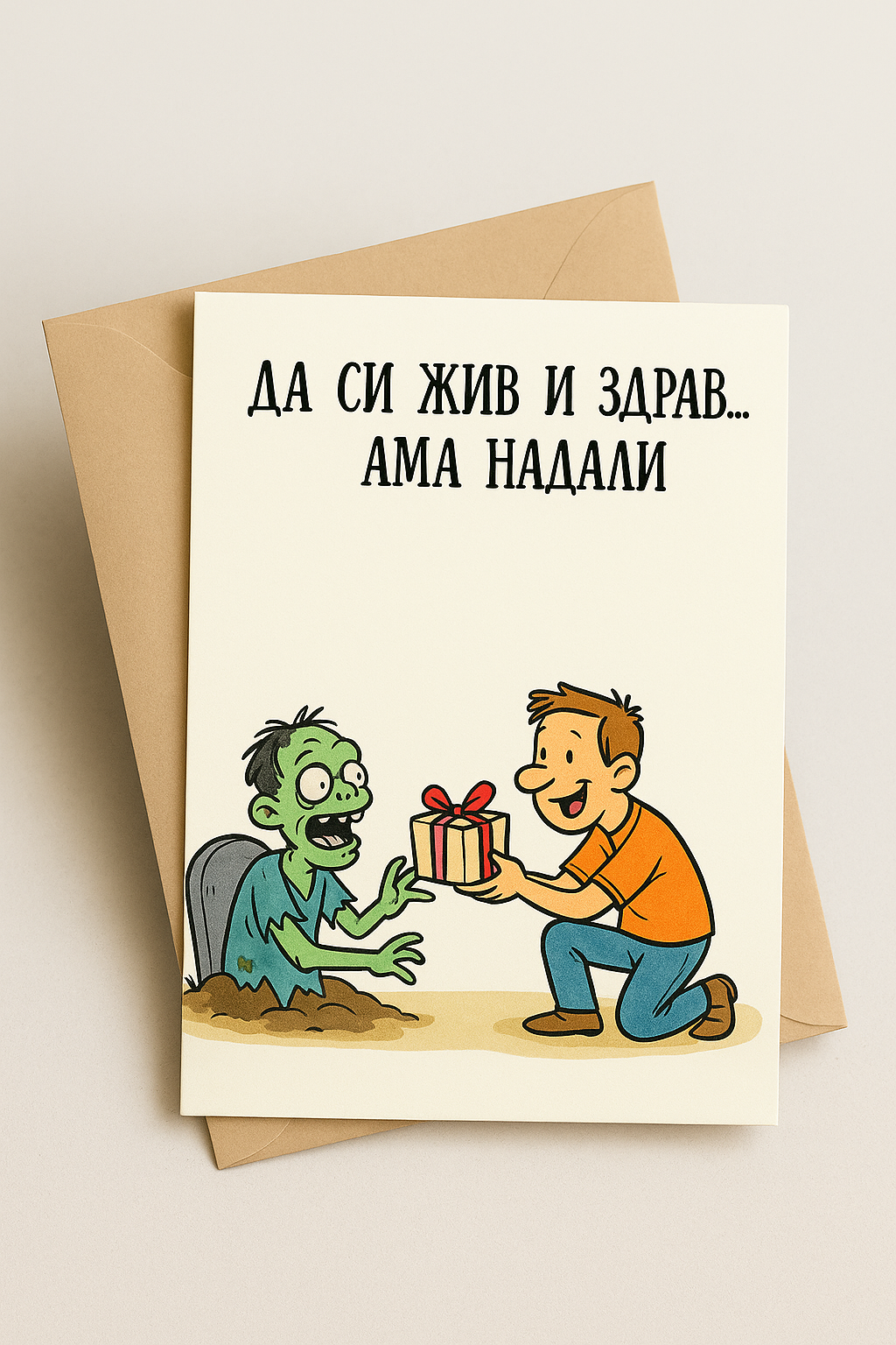 Картичка с бял пощенски плик НА ЕДРО, Жив и Здрав