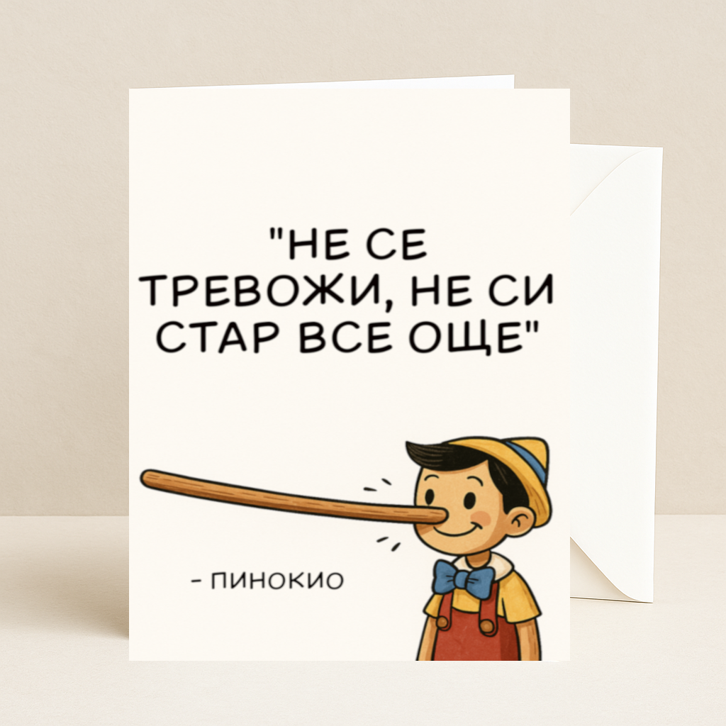 Картичка с бял пощенски плик НА ЕДРО, не си стар все още