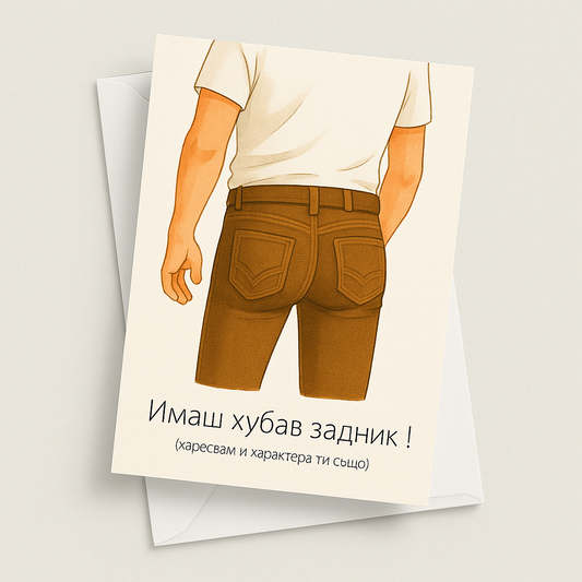 Картичка с бял пощенски плик НА ЕДРО, хубав задник