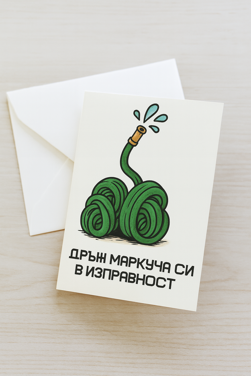 Картичка с бял пощенски плик НА ЕДРО, маркуча