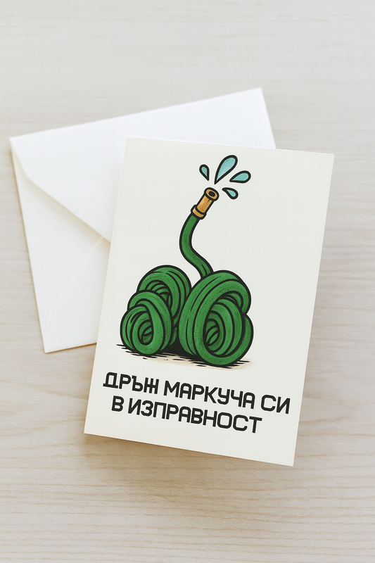 Картичка с бял пощенски плик НА ЕДРО, маркуча