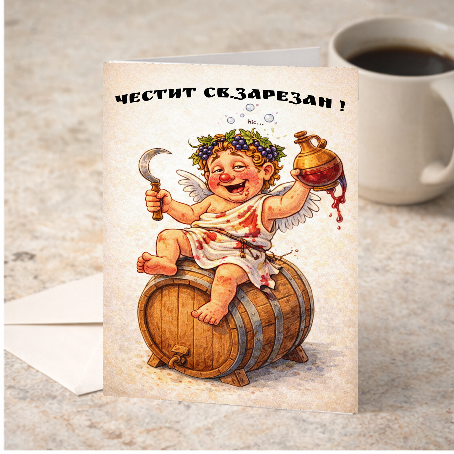 Картичка с бял пощенски плик НА ЕДРО, Честит свети Зарезан 2