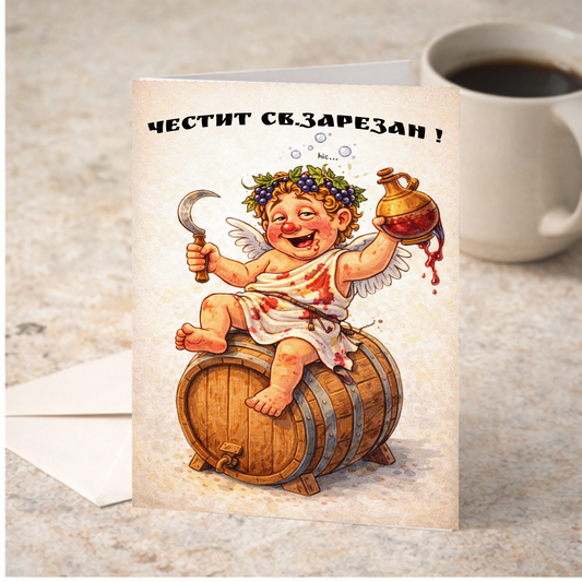 Картичка с бял пощенски плик НА ЕДРО, Честит свети Зарезан 2