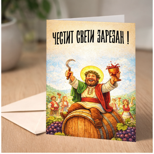 Картичка с бял пощенски плик НА ЕДРО, Честит свети Зарезан