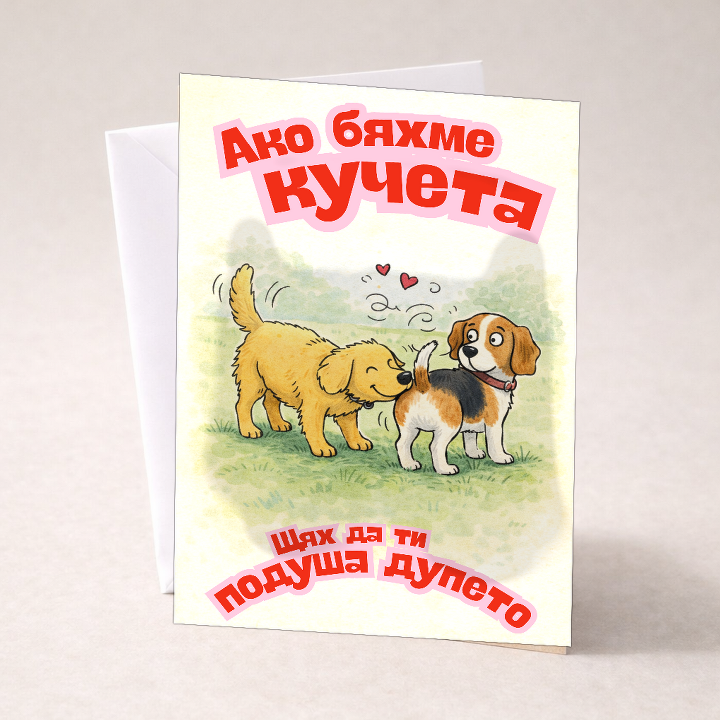 Картичка с бял пощенски плик НА ЕДРО, Ако бяхме кучета