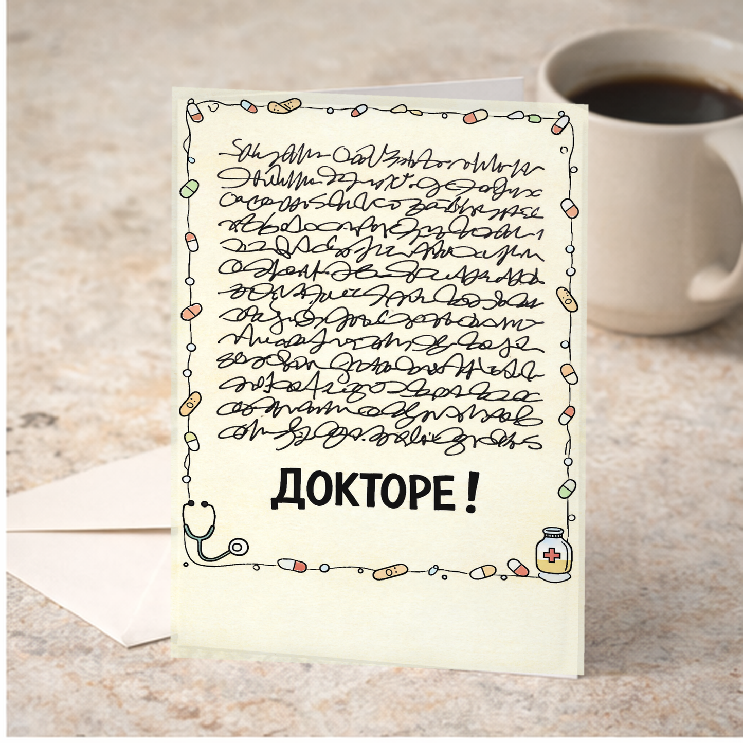 Картичка с бял пощенски плик НА ЕДРО, Докторе