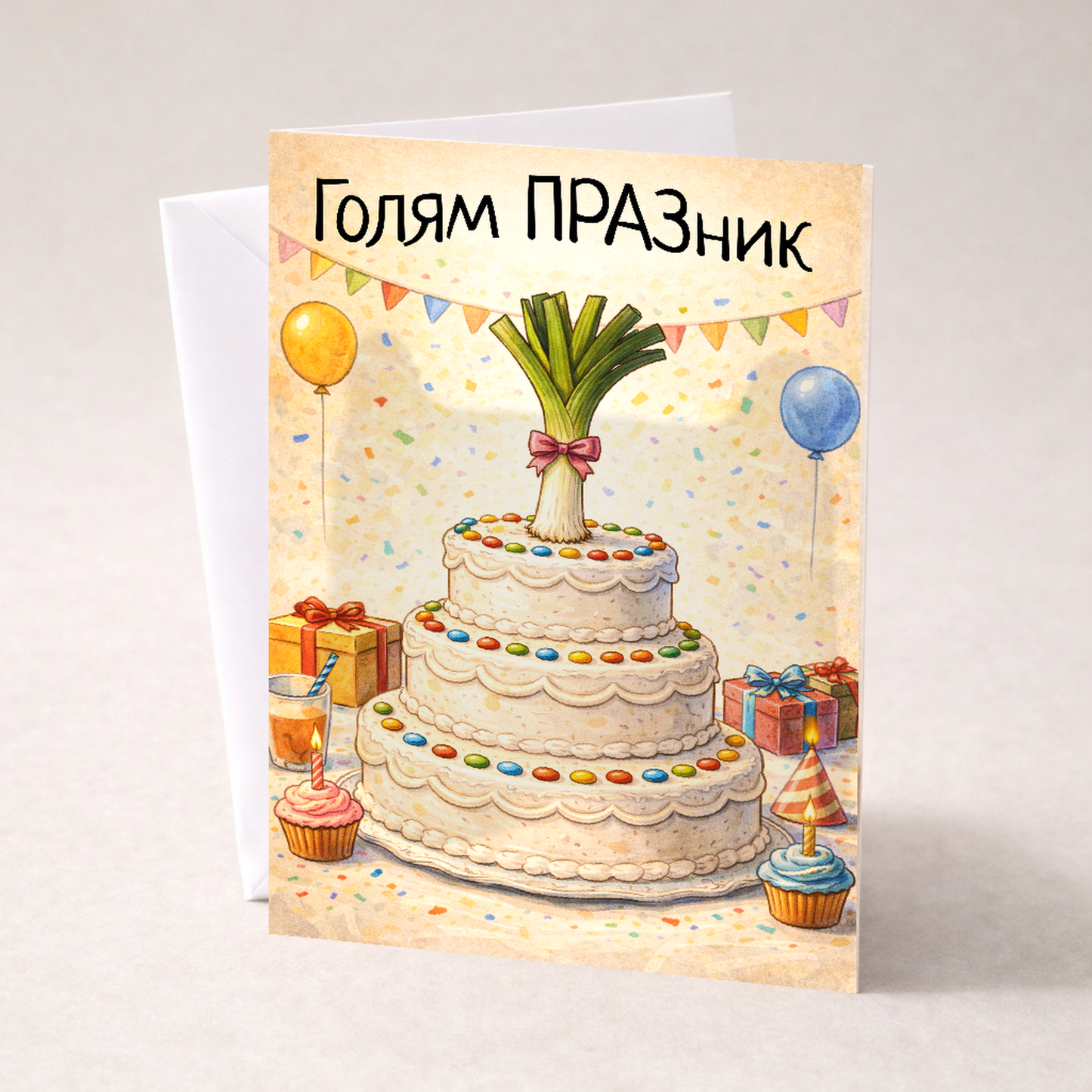 Картичка с бял пощенски плик НА ЕДРО, Голям ПРАЗник