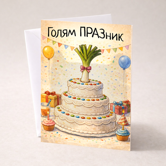 Картичка с бял пощенски плик НА ЕДРО, Голям ПРАЗник