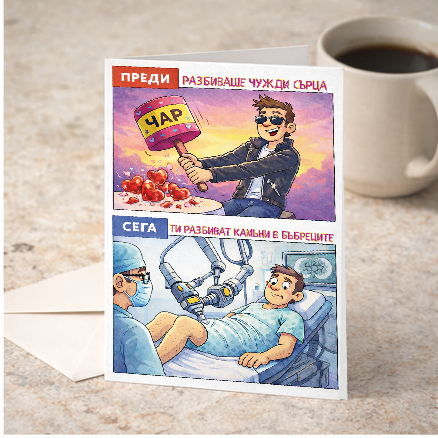 Картичка с бял пощенски плик НА ЕДРО, Преди разбиваше сърца 2