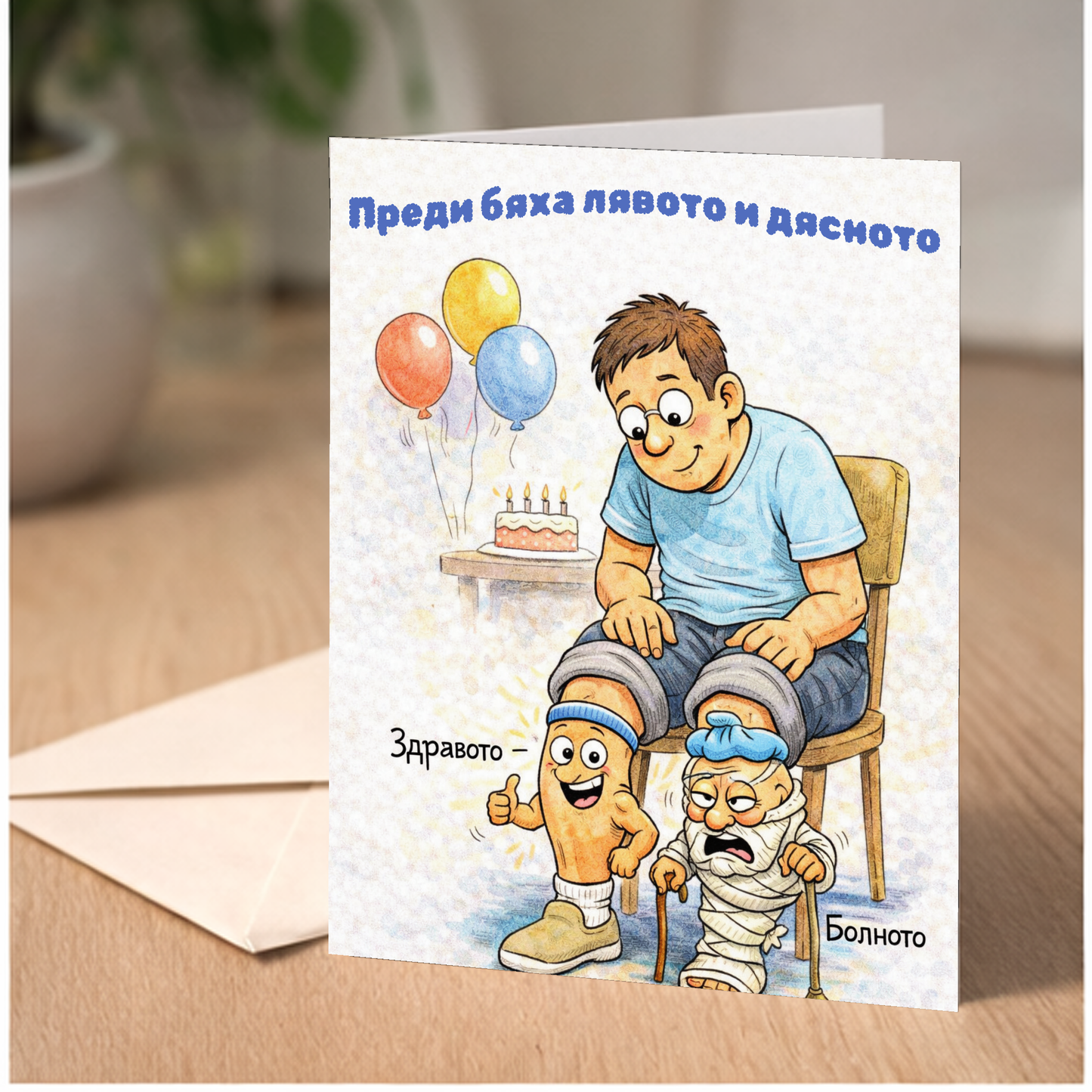 Картичка с бял пощенски плик НА ЕДРО, Лявото и Дясното