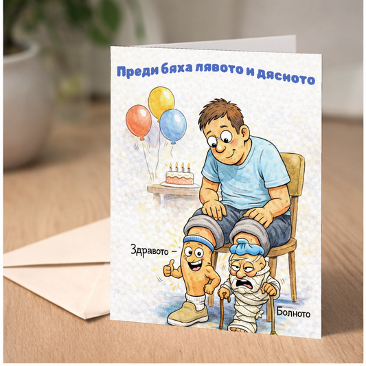 Картичка с бял пощенски плик НА ЕДРО, Лявото и Дясното