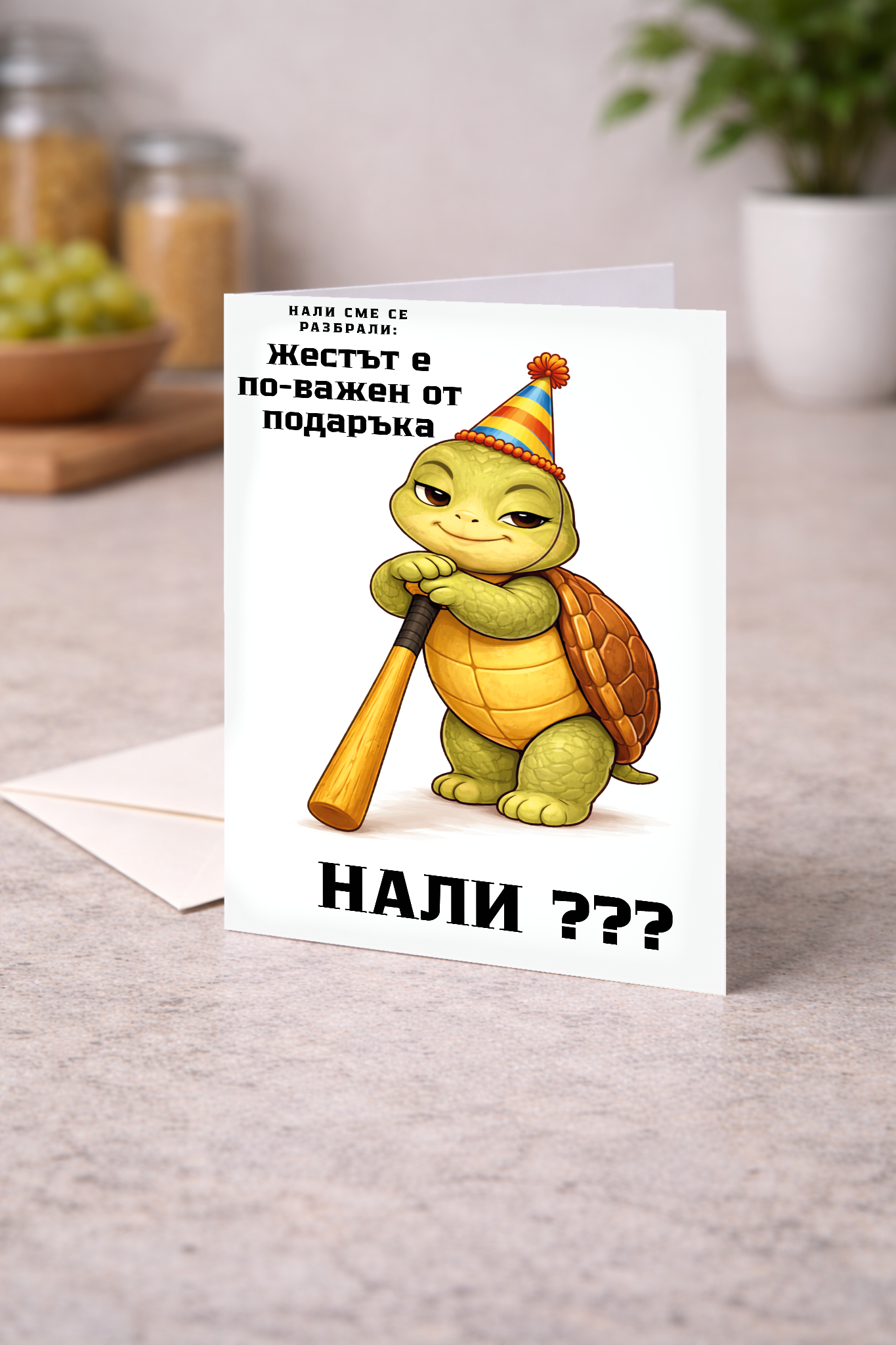 Картичка с бял пощенски плик НА ЕДРО, Нали сме се разбрали