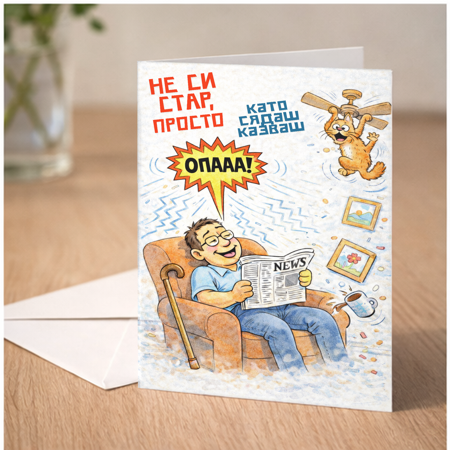 Картичка с бял пощенски плик НА ЕДРО, Казваш ОПА