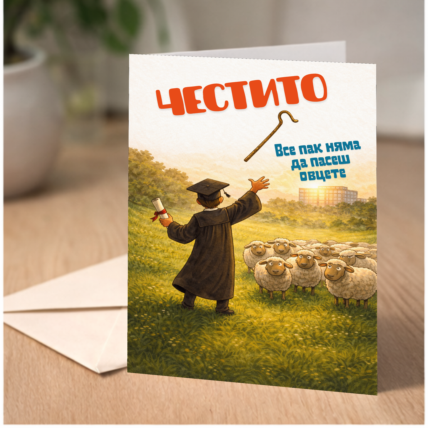 Картичка с бял пощенски плик НА ЕДРО, Овцете