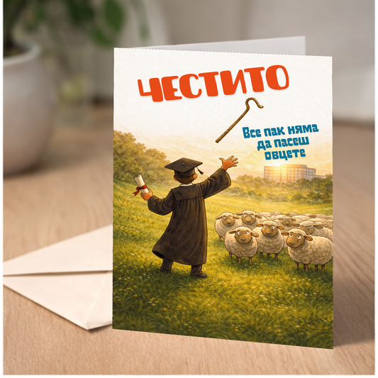 Картичка с бял пощенски плик НА ЕДРО, Овцете