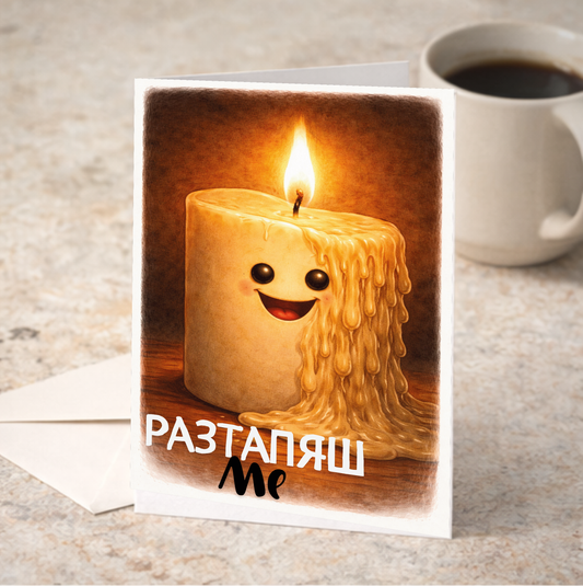 Картичка с бял пощенски плик НА ЕДРО, Разтапям се 2