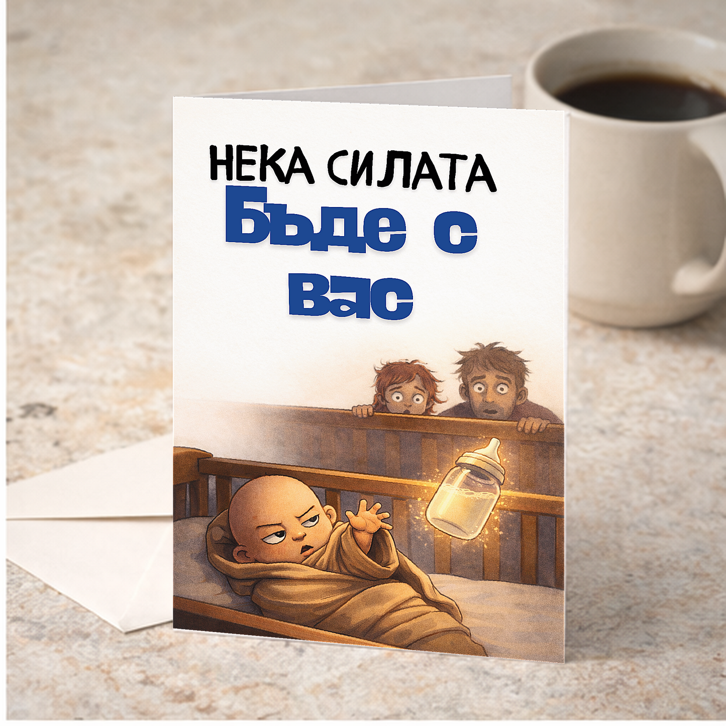 Картичка с бял пощенски плик НА ЕДРО, Нека силата бъде с вас