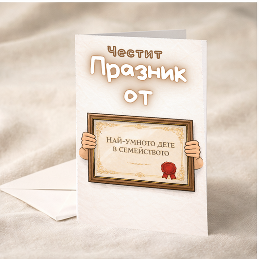 Картичка с бял пощенски плик НА ЕДРО, Най-умното дете