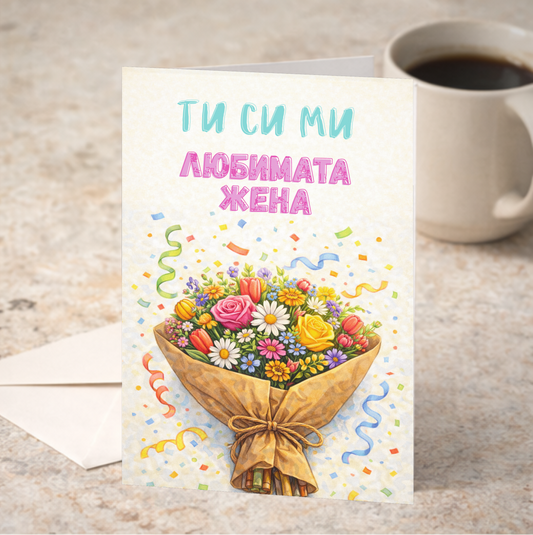 Картичка с бял пощенски плик НА ЕДРО, Любимата жена