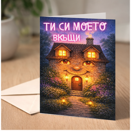 Картичка с бял пощенски плик НА ЕДРО, Моето вкъщи