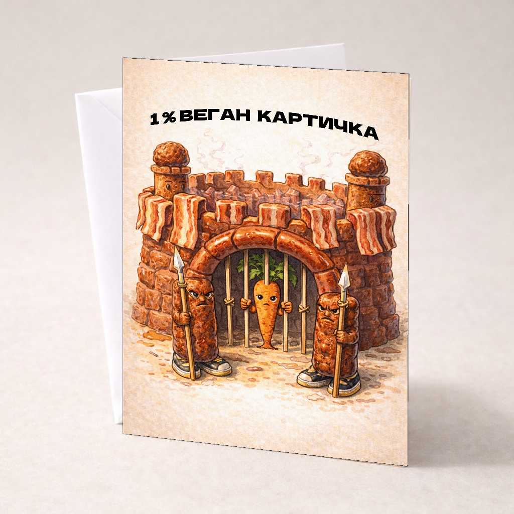 Картичка с бял пощенски плик НА ЕДРО, 1% Веган