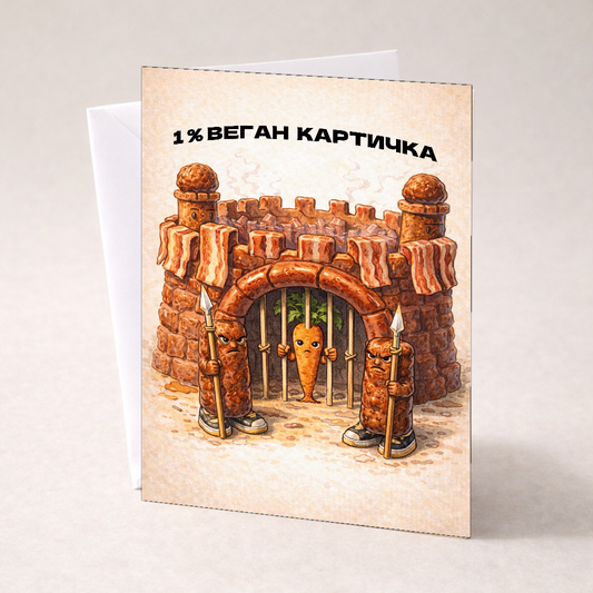 Картичка с бял пощенски плик НА ЕДРО, 1% Веган