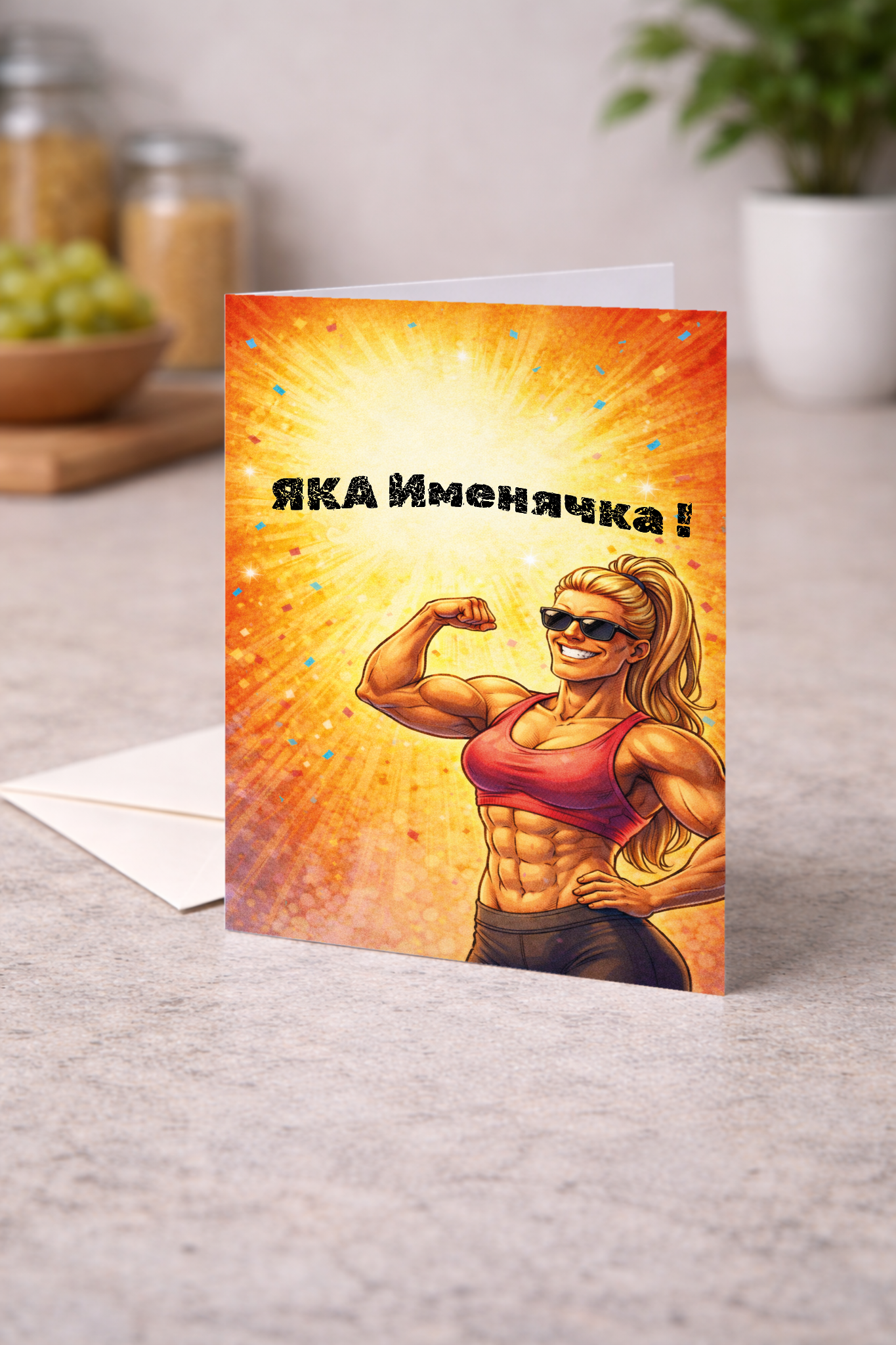 Картичка с бял пощенски плик НА ЕДРО, Яка именячка
