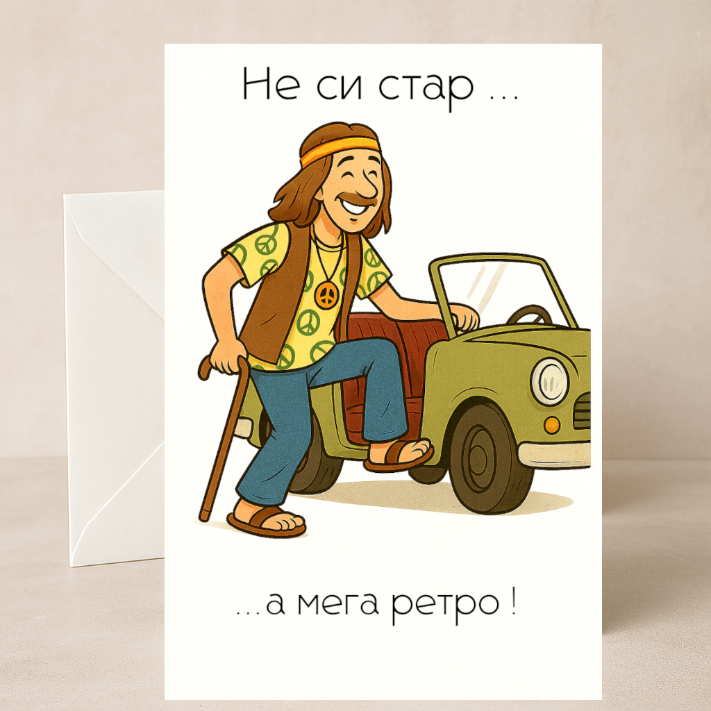 Картичка с бял пощенски плик НА ЕДРО, мега ретро