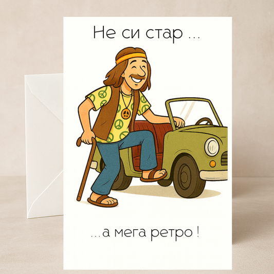 Картичка с бял пощенски плик НА ЕДРО, мега ретро