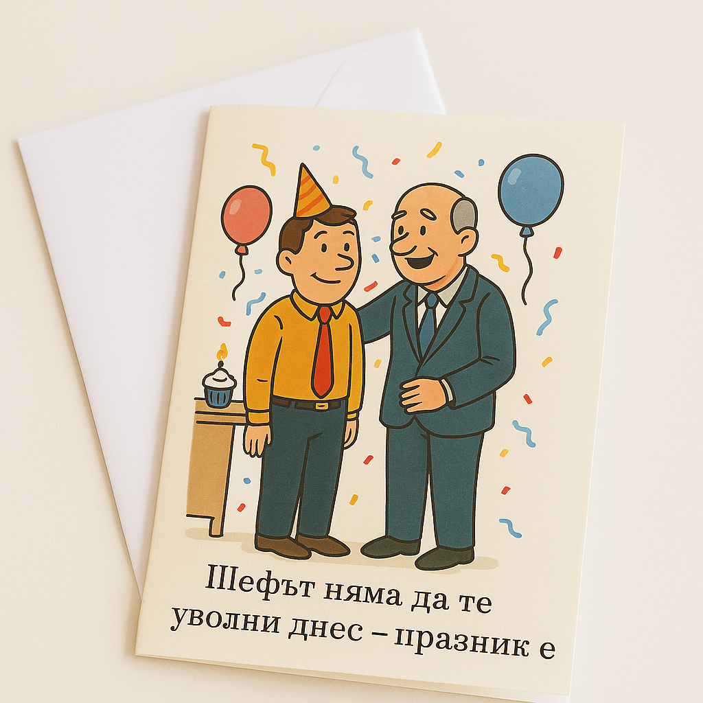 Картичка с бял пощенски плик НА ЕДРО, Празник е